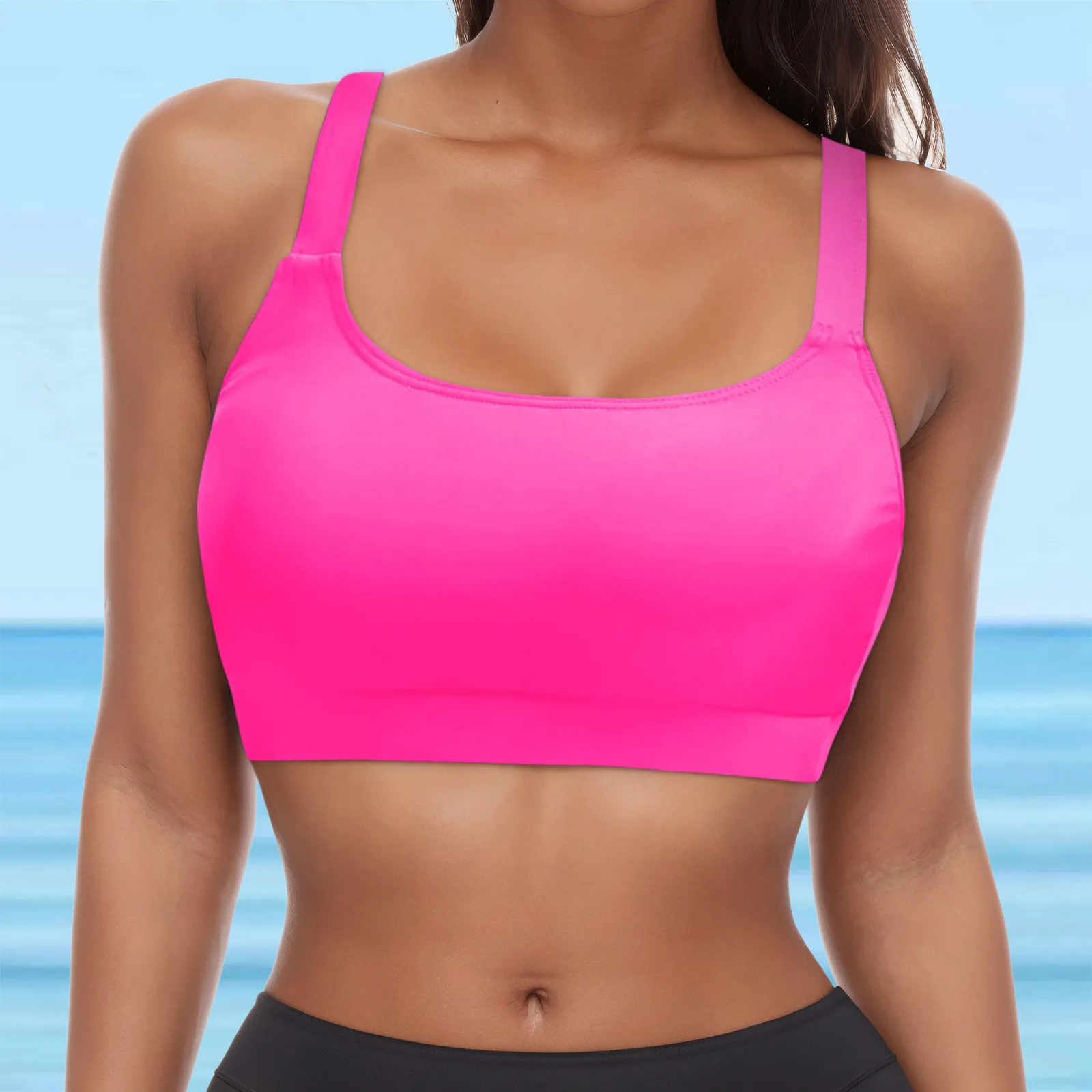 Bras Bikinis Women Swimwear Tops Solid Color Underwire Full Coverage Push Up Swim Crop Brassiere Summer Beachwear 호캉스 수영복