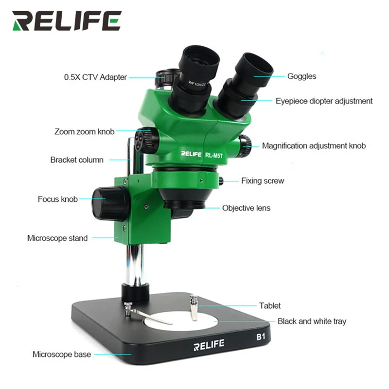 RELIFE RL-M5T 7-50x непрекъснато увеличение Тринокуларен микроскоп PCB Бижута за заваряване - Image 3