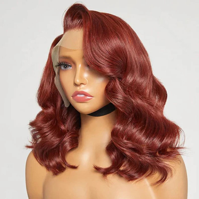 Reddlish Brown Loose Body Wave Short Bob parrucche capelli umani 13x4 parrucche anteriori in pizzo per le donne Glueless prepizzicate in vendita