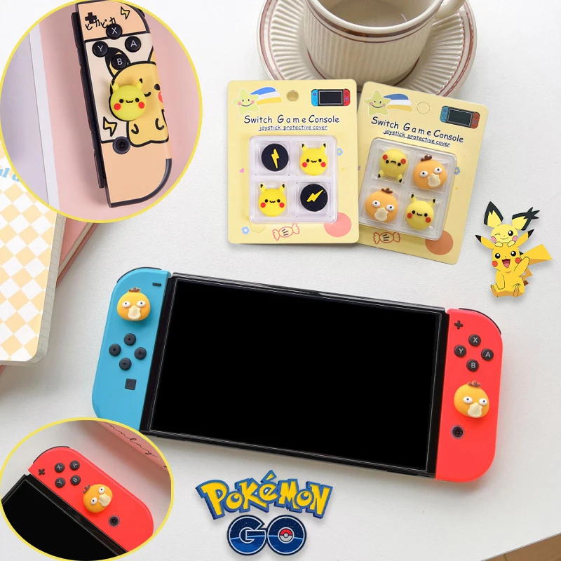 4 Pezzi Pokemon Pikachu Per Nintendo Switch Joy Con Impugnature Per Pollice In Silicone Joystick Cover Caps Protezione Con Nintendo Switch Oled
