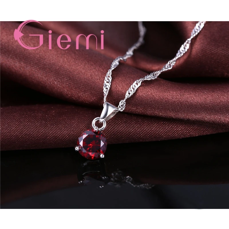 925 Silver Jewelry Sets for Women with Shiny CZ Pendant Necklace Hoop Earrings