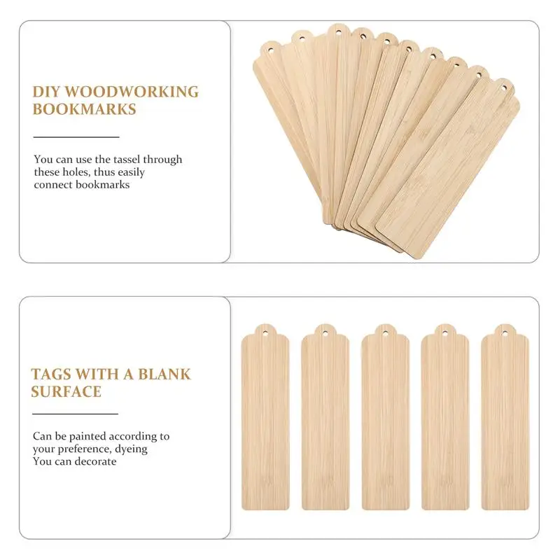 Wood Blank Bookmarks Unfinished Wood Tags Painting Craft Bookmarks DIY Carved Graffiti Bamboo Board Material 10pcs wooden bookmark bookmarks stationery supplies