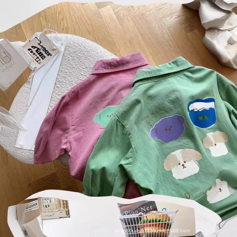 New Autumn Boys Cartoon graffiti Shirts Girls cotton long sleeve Tops Kids fashion Korean style loose shirts