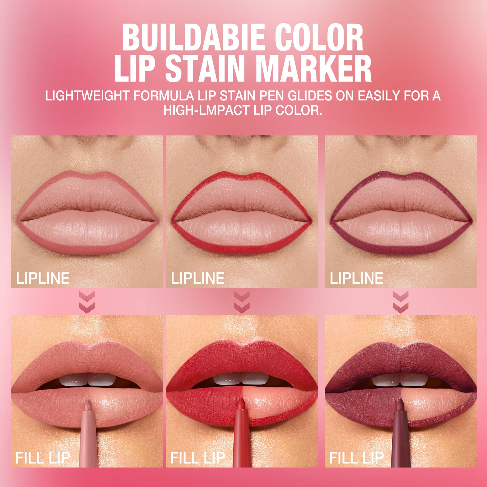 1Pc Auto Lip Liner Pencil, Long Lasting & Non-Fading, Smooth Application, Non-Feathering with Rich Color