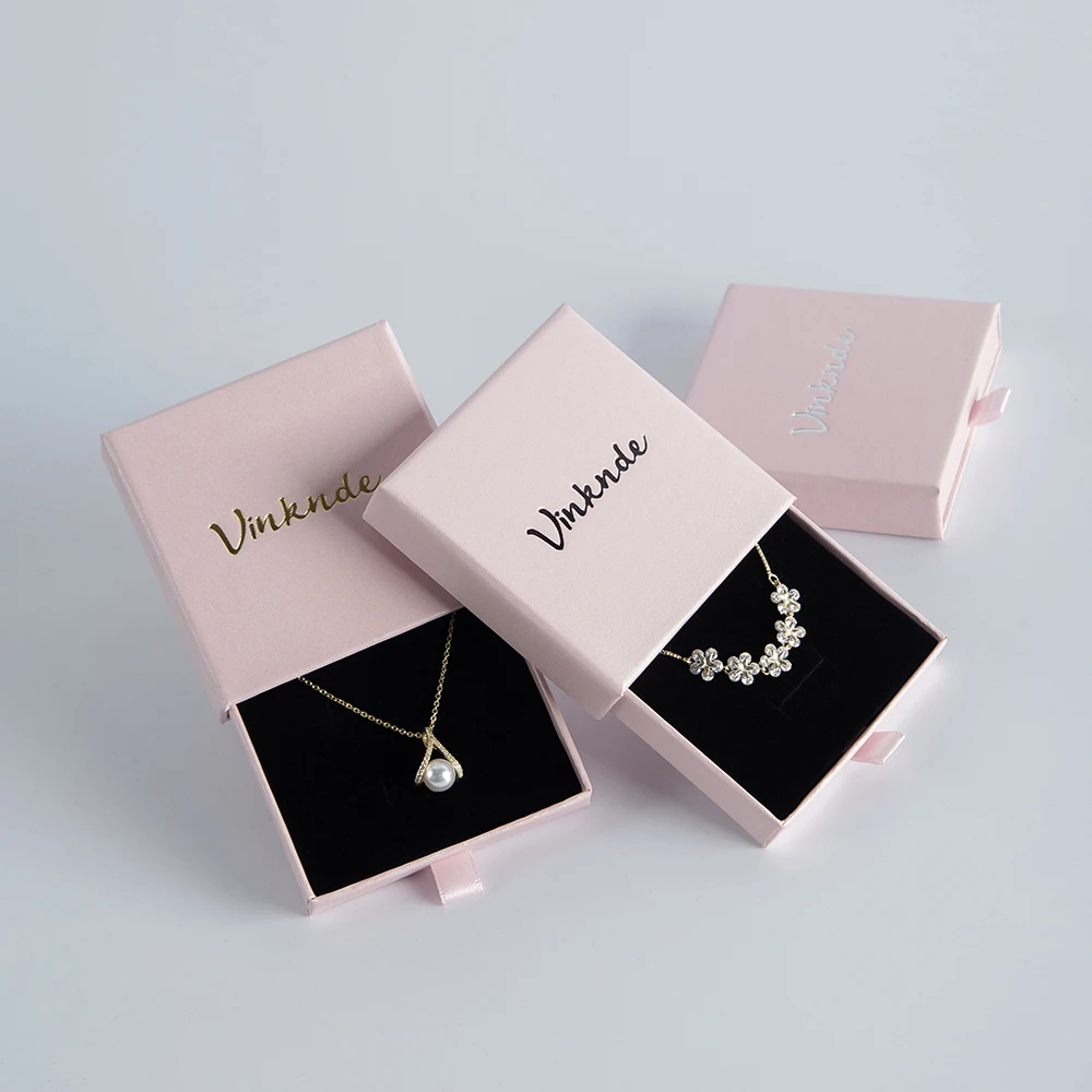 50 Custom Logo Black White Pink Jewelry Box Earrings Necklace Bracelet Organizer Gift Boxes Drawer Paper Jewelry Packaging Case