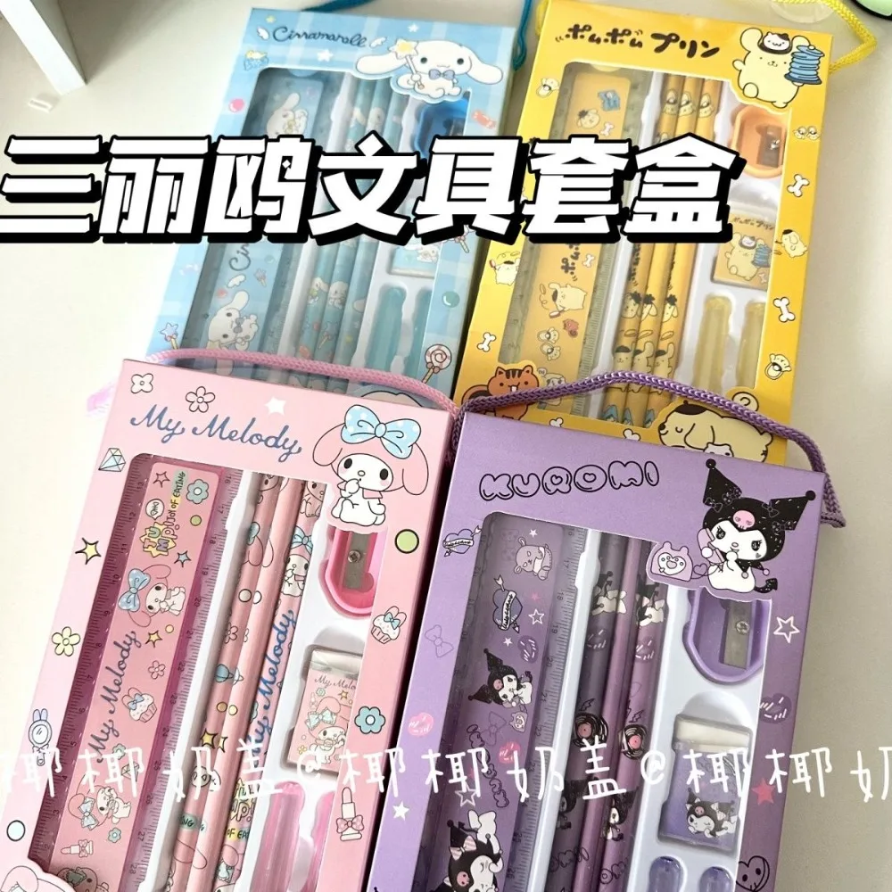 

Sanrio Stationery Set Pencil Eraser Ruler Kawaii My Melody Kuromi Cinnamoroll Painting Primary School Supplies Student Kid Gift