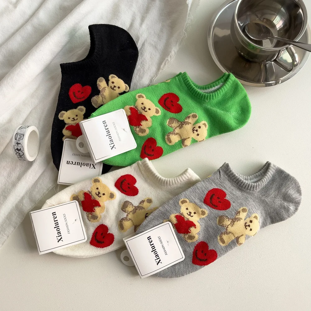 5 Pairs Women's Socks Set Korean Colorful Flower Graffiti Cute Kawaii Shallow Anti Slip Ankle Socks Girl