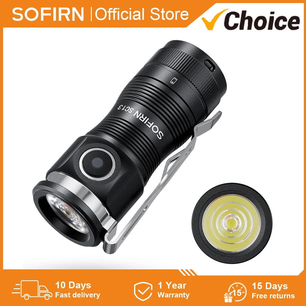 Sofirn SC13 Mini Flashlight SST40 LED 1300lm 6000K Tactical 18350 Rechargeable Keychain Emergency Torch Led Light with Magnetic