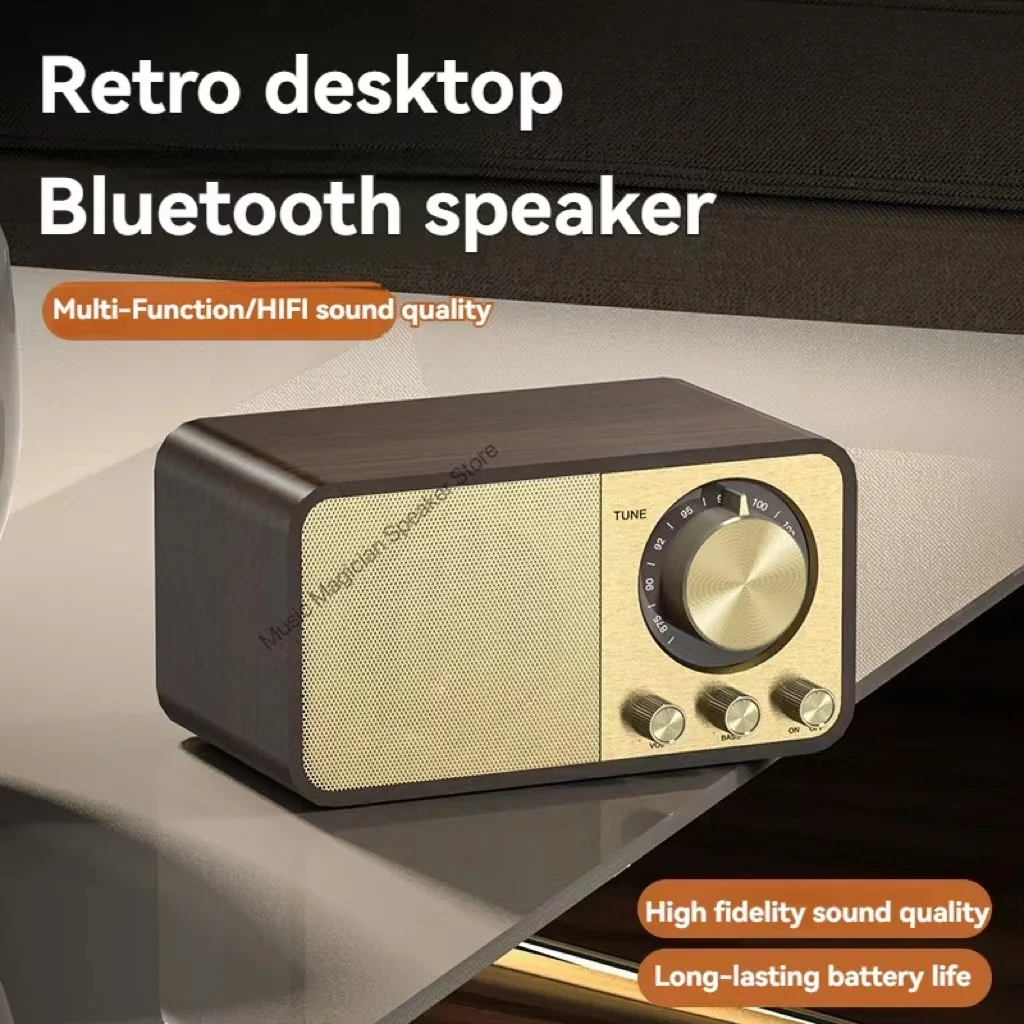 

Wooden Bluetooth 5.0 Speaker Retro Classic Soundbox Stereo Surround Super Bass Subwoofer AUX FM Radio For Computer PC Music Box