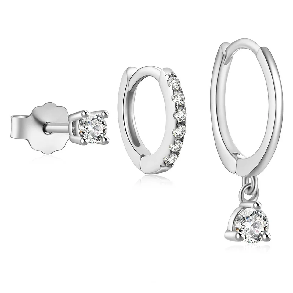 FIOROYAL Oorbellen zilver 925 set dames - 4 paar kleine oorstekers & creolen goud zilver, hypoallergeen kubieke zirkonia oorstekers 925 stekers voor kraakbeen, helix & meerdere piercings, 20G (0,8 mm
