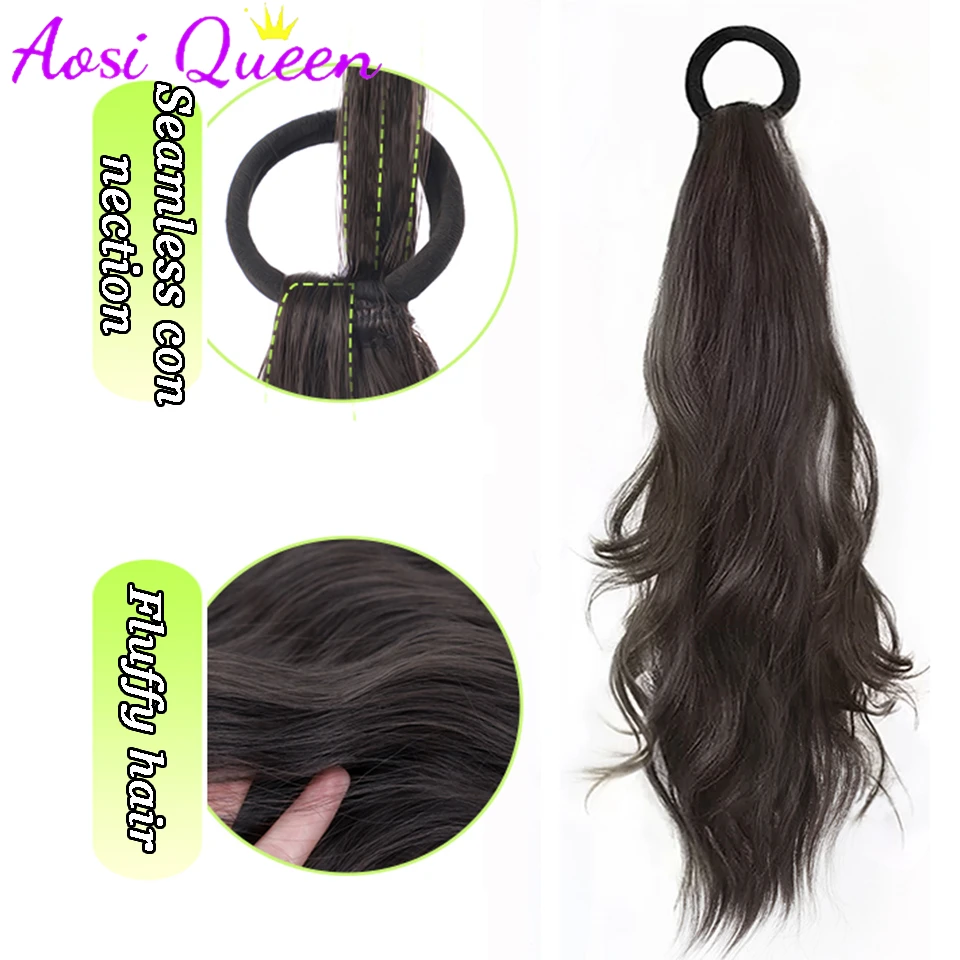 AOSI Synthetic Wig Ponytail Women's Long Hair Sweet And Cool Elastic Band With Strap Low Tie Natural Lightly Curly Ponytail synthetic ponytail synthetic hair accessories