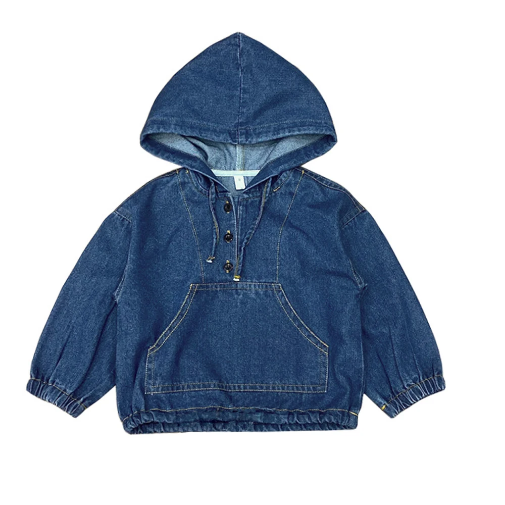 Baby Girls Boys Loose Hoodies Toddler Hooded Sweatshirt Spring Autumn Kids Demin Coat Solid Tops Casual Clothes