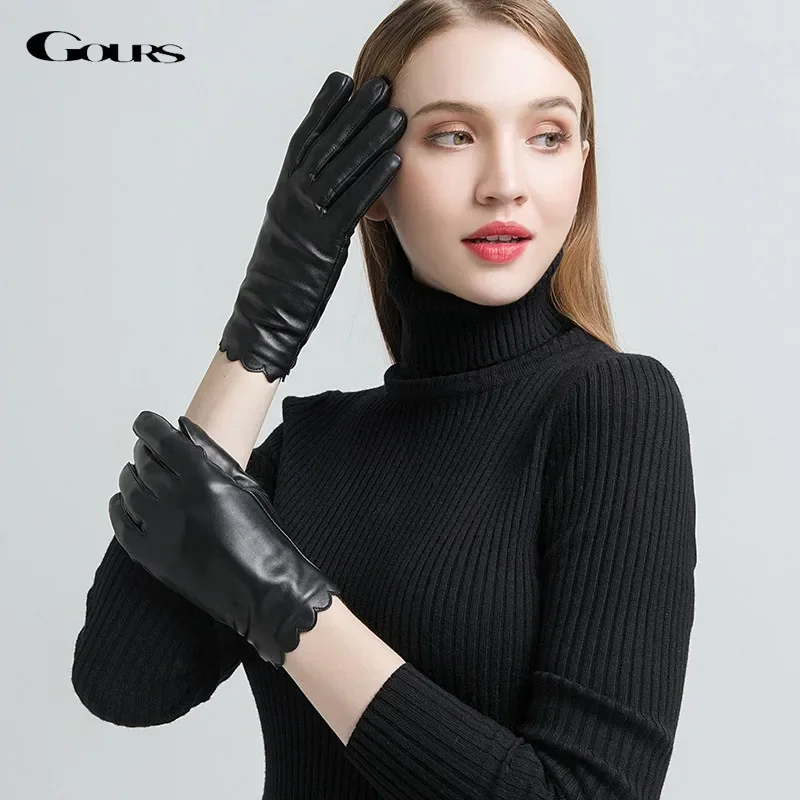 

GOURS Winter Real Leather Gloves Women Black Genuine Sheepskin Touch Screen Gloves Fleece Lined Warm Fashion New Arrival GSL070
