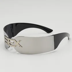 Futuristic Cyberpunk Frameless Rectangular Sunglasses with Letter Decoration (No case)