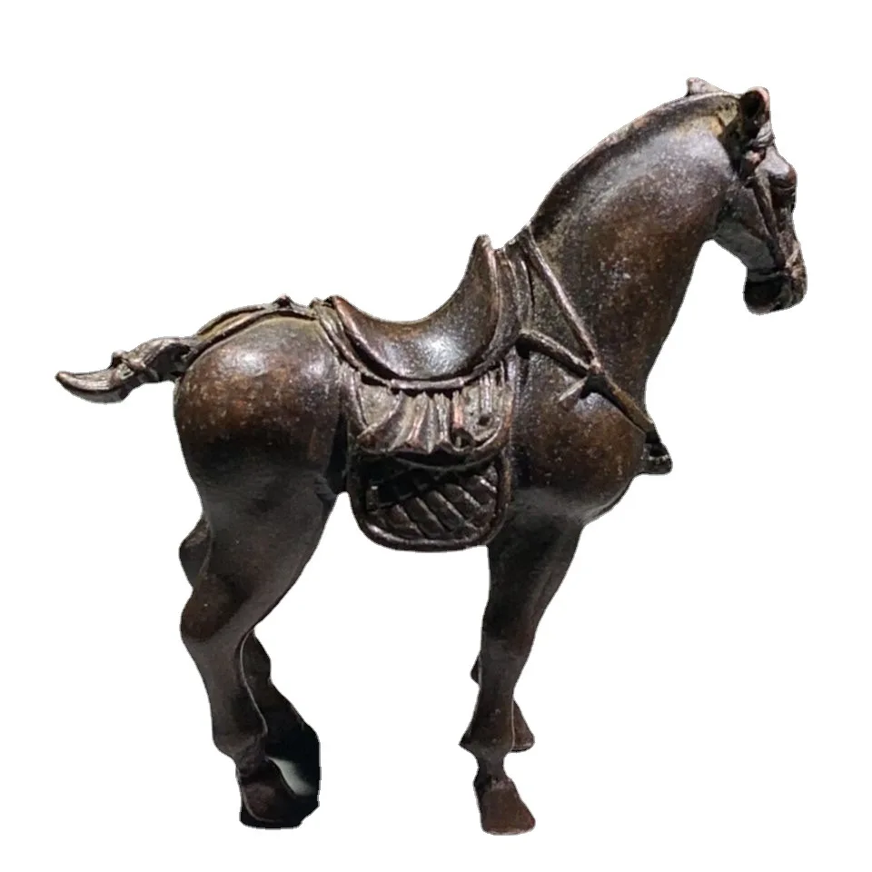 

Antique bronze collection ancient solid copper Tang horse steed with saddle pony bronze horse handle Tang horse