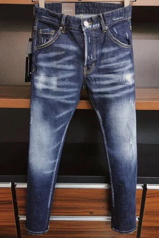 Dsq2 Men's Ripped Jeans Luxury Brand Light Blue Holes Long Jeans Quality Street Fashion Male Stretch Skinny Pants Men Clothing 2