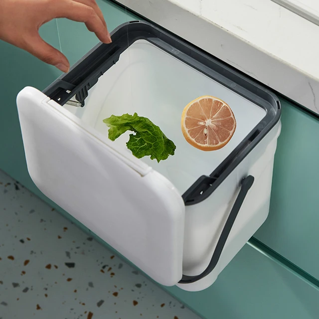 7/12L Garbage Can Wall Mounted Garbage Container with Lid Hanging Trash Bin Large Capacity for Kitchen Counter Top Or Under Sink 4