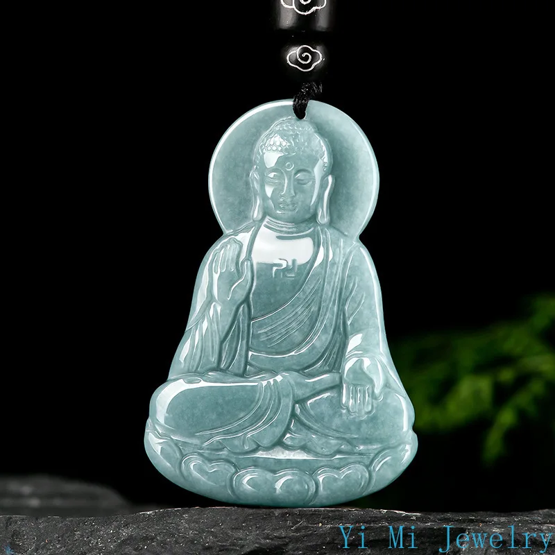 Pendant Necklace Jade Jewelry Natural A-grade Jade Pendant Blue Water Buddha Ice Fashion High-end Men's and Women's Styles