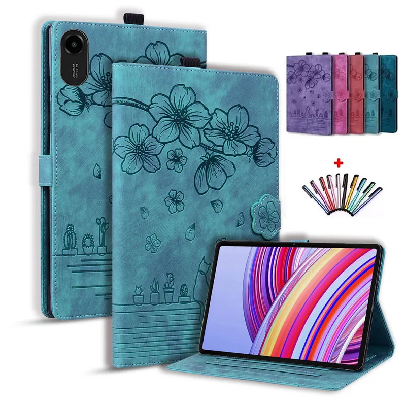 Elegant 11'' Protective Magnetic Flip Tablet Case with Pen - Cat Design