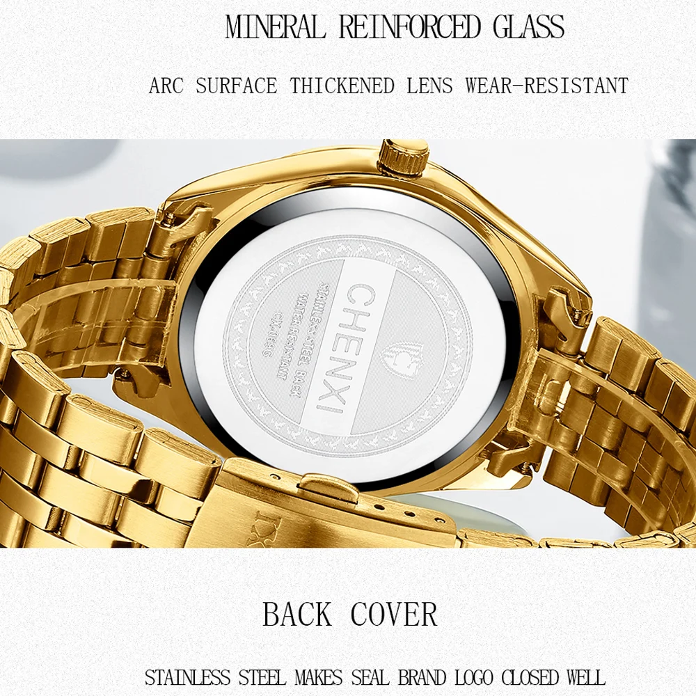 Quartz Watch Golden Stainless Steel Casual Couple Watch for Men and Women Waterproof Luminous Wristwatch