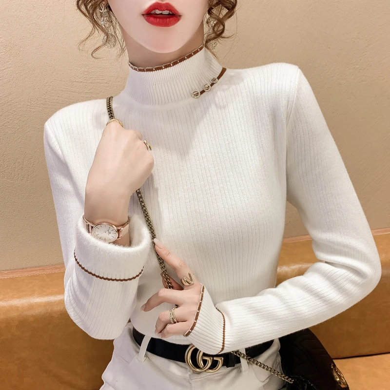 

Winter Women Sweater Soft Knitted Basic Pullovers Half High Collar Mink Cashmere Thermal Top Female Knitwear Jumper Thickening