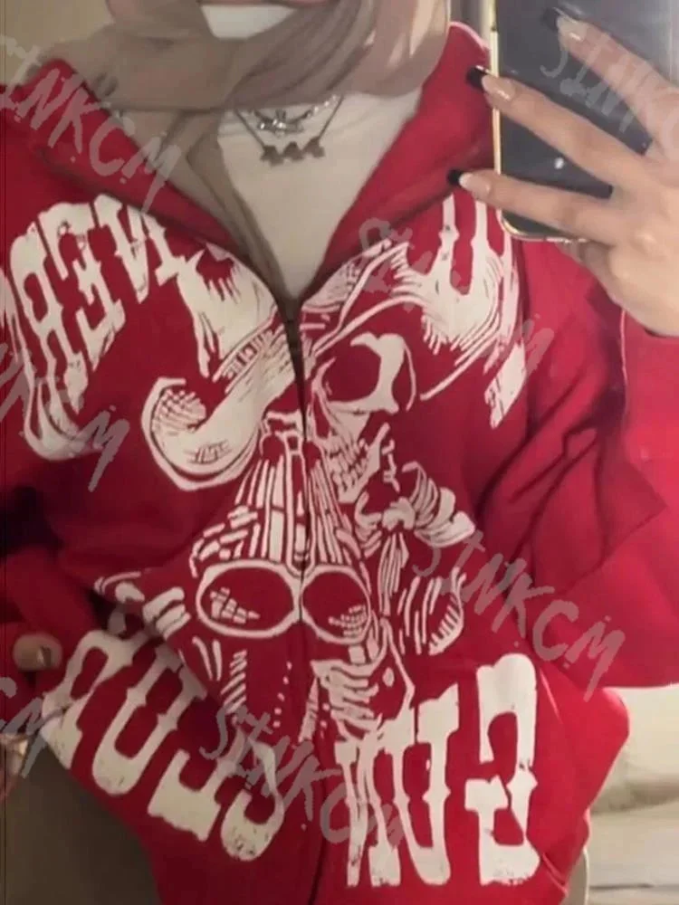 

Grunge Clothes 2022 New Autumn Winter Red Essentials Hoodies Print Couple Sweatshirt Jacket Style Casual Y2k zip Up Hoodie худи