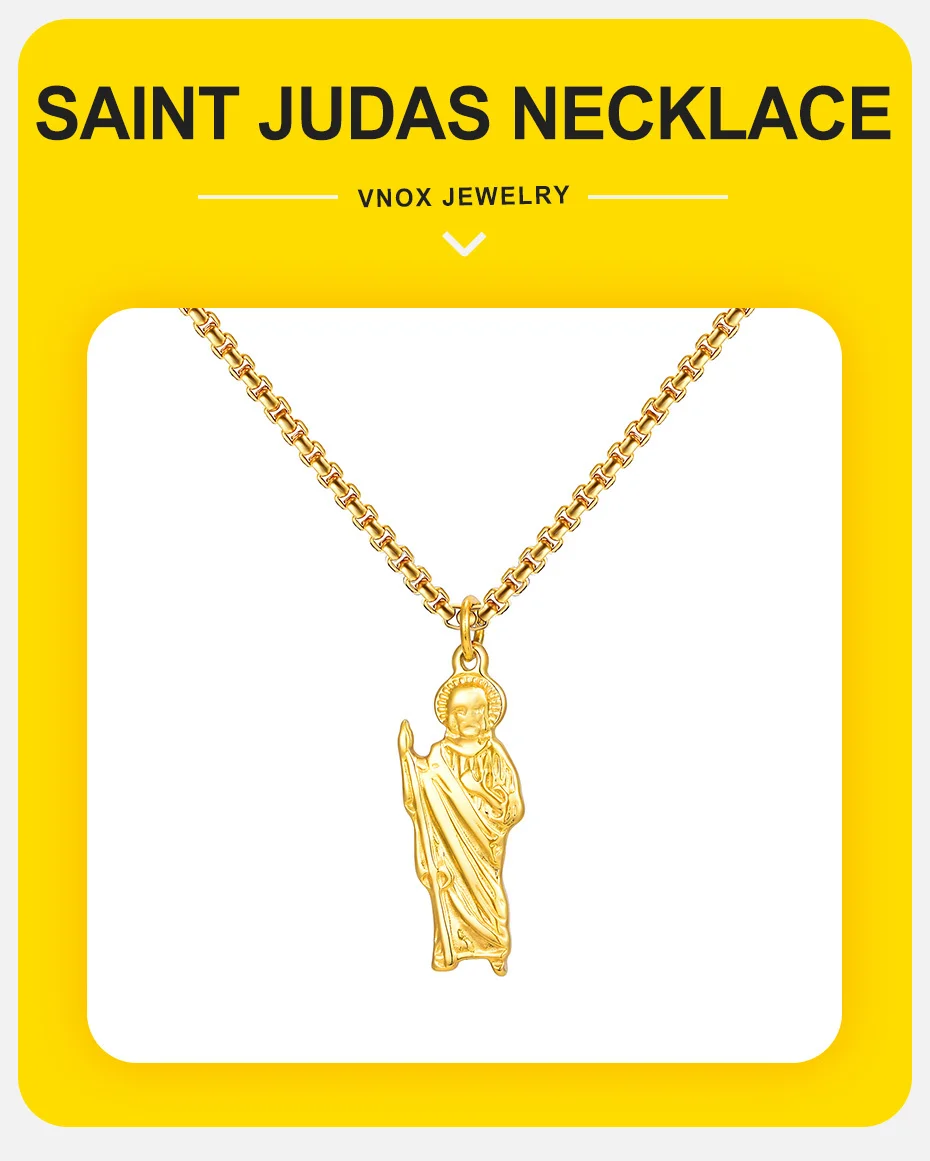 Vnox Stilvolle Unisex-Halskette mit Anhänger aus goldfarbenem Edelstahl mit Saint Jude ‌ s, verstellbare Box-Kettenhalskette aus Edelstahl ‌ Neu – Detail 1