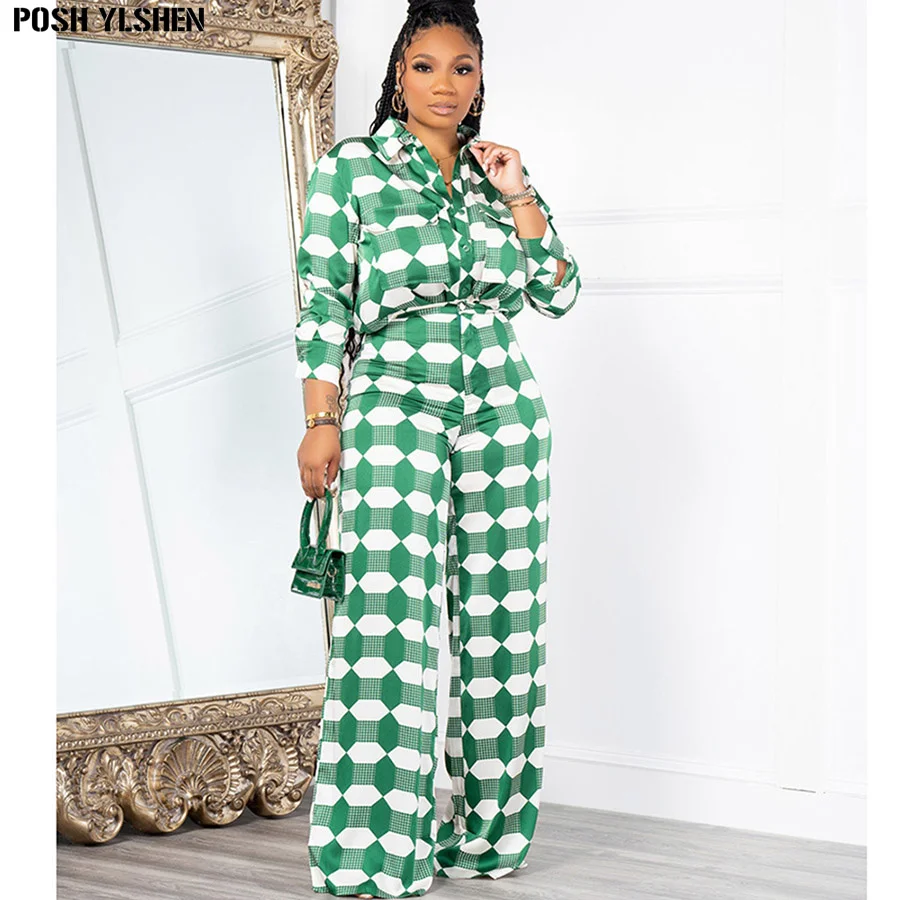 

Two Piece Set Women Tracksuit Summer Clothes African Dresses for Women Casual Geometric Print Tops Wide Leg Pants Suits Outfits