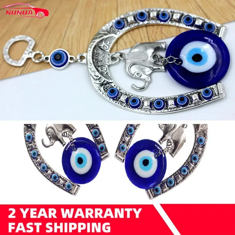 코끼리와 리본이 달린 터키 악마의 눈 펜던트 부적, 벽걸이 부적, 민족 행운의 선물, 가정용 자동차 걸이 장식, 2 개