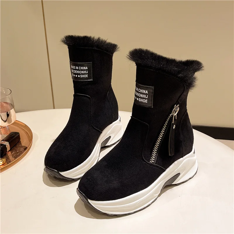 Hot Sales 2023 Winter New Round Head with Fleece Warm Side Zipper Low Cylinder Flat Casual Student Women's Snow Boots