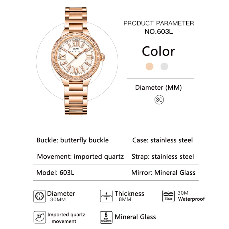 IW Luxury Brand Diamond Womens Watches Waterproof Fashion Rose Gold Watch Woman Quartz Dress Ladies Bracelet Watch Reloj Mujer