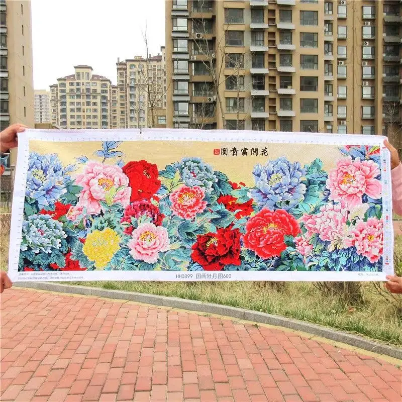 꽃이 피는 수제 십자가 자수 제품, 풍부한 고귀한 전통 중국 그림, 모란, 까치, 꽃, 신제품