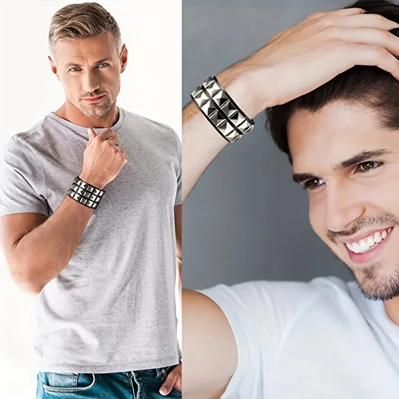 2026 PU Leather Bracelet 80s Punk Bracelet Adjustable Goth Cuff Gothic Spiked Rivet Buckle Wristband for Men Women