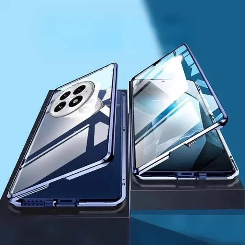 Enhanced Magnetic Metal Phone Case with Full Lens Protection and Double-Sided Glass Snap Lock Cover