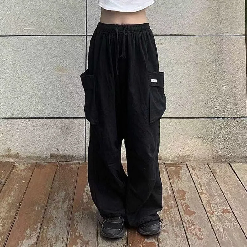 Women New Y2k Cargo Pants Casual Harajuku Low Waist Sweatpant Solid Drawstring Parachute Trousers Oversized Pants Jogger