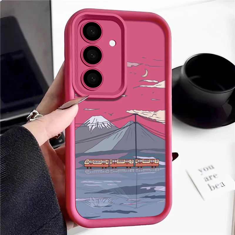 Mountain Train Illustration Soft Phone Case Cover