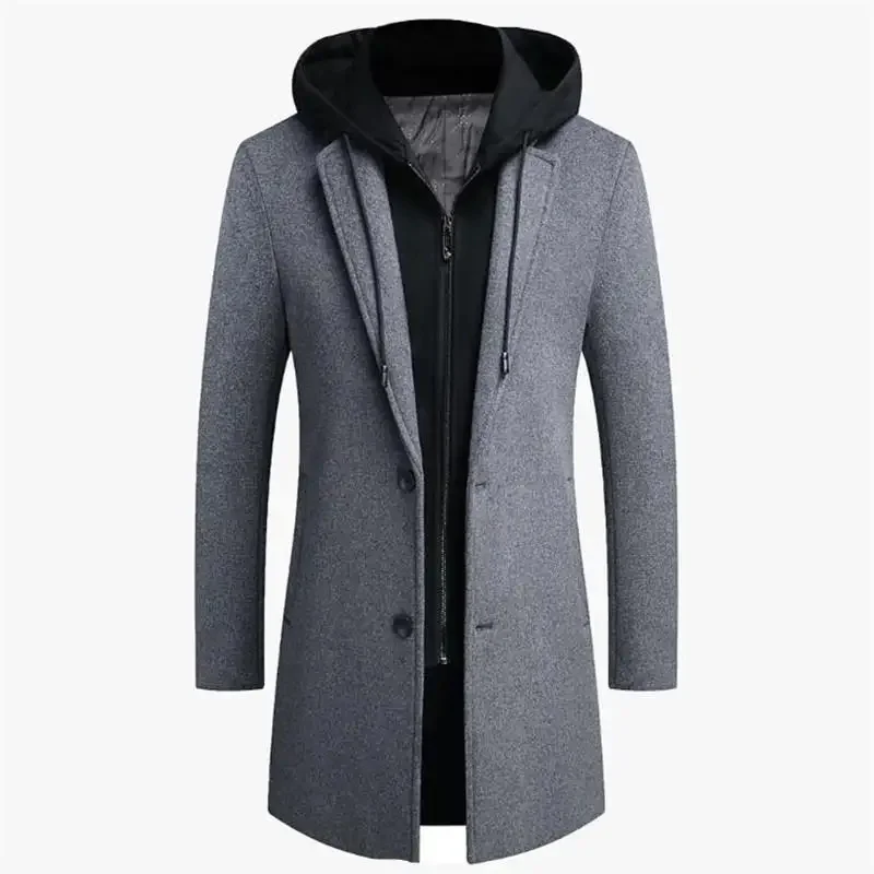 

Autumn Winter Men Hooded Wool Jacket Mens Long Windproof Coat Casual Thick Slim Male Size M-5Xl 4 Colors