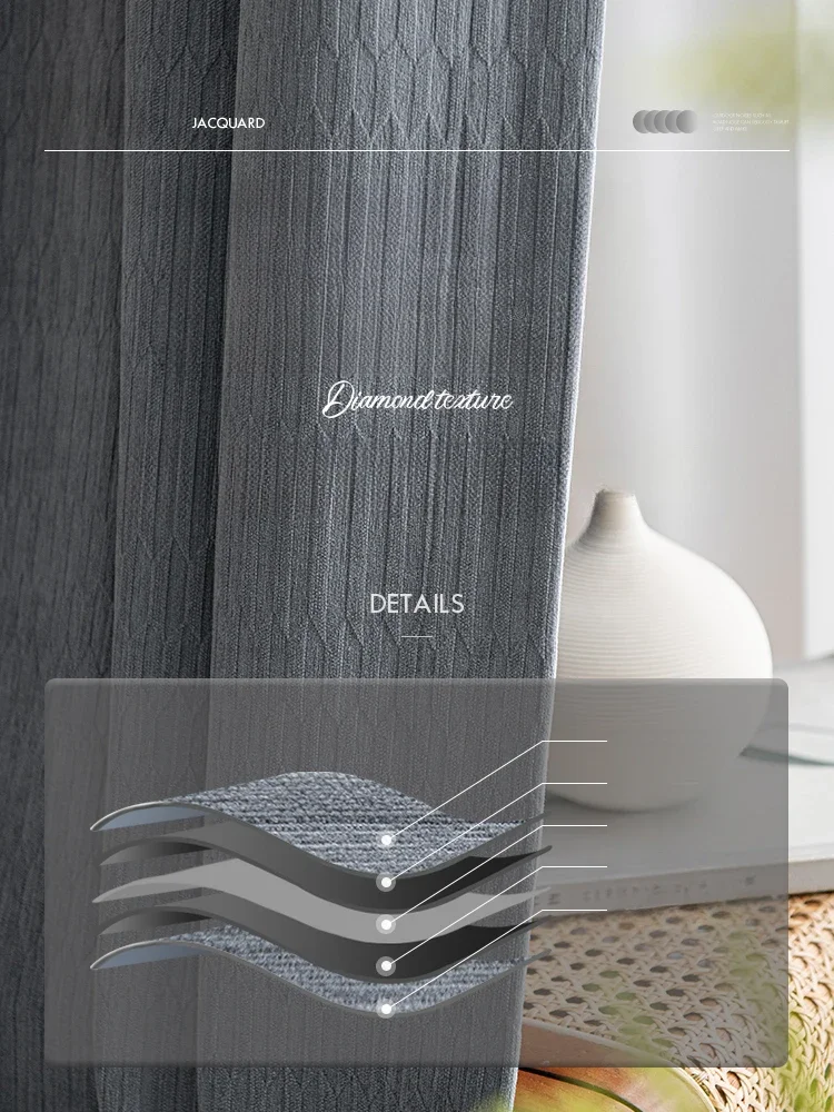 Soundproof Grey Blackout Curtains Noise Reduction Thermal Insulation Chenille Thickened Heavy Curtains for Bedroom Living Room 3