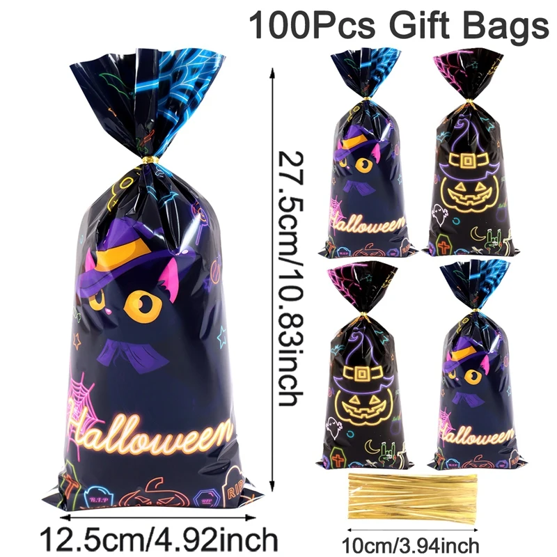 Neon-Halloween-Süßigkeitentüten Fluoreszierende Kürbis-Geist-Katzen-Tüten für Süßes oder Saures Geschenktüten Keksverpackungstüten Halloween-Dekoration 2025 – Detail 10