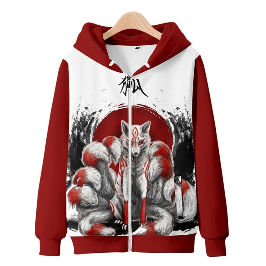 Nine tailed Fox Hoodie Oversize Anime Cosplay Sweatshirt Men Clothing Unisex Long Sleeve Sportswear Fleece Tops Streetwear Coats