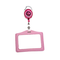 Retractable Badge Holder with Protective Sleeve and ID Tag Case (Pink  B)