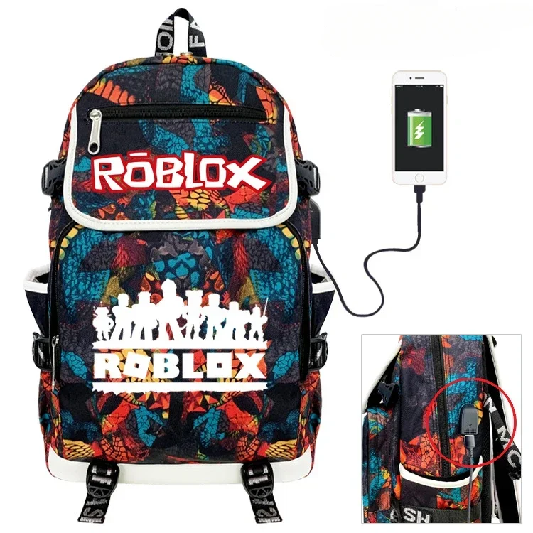 

Virtual World ROBLOX Color Canvas Backpack USB Outdoor Computer Bag Travel Children's Toys Gifts Beautiful Fashion Accessories