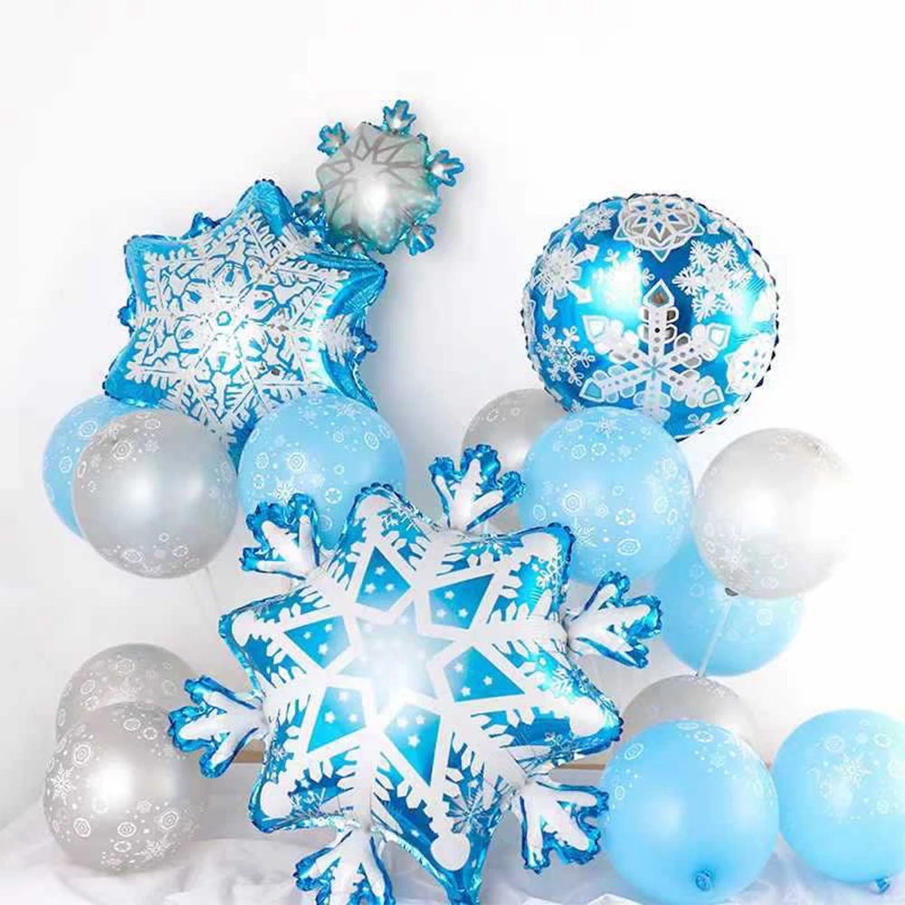 Große Schneeflocken-Luftballons, Winterblau, gefrorenes Eis, Schnee-Thema, Geburtstagsfeier, Zahlenballon, 2026, Neujahr, Winterwunderland-Dekor – Detail 9