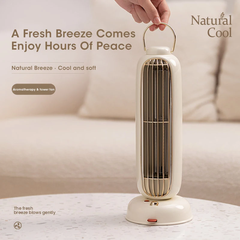 

Aromatherapy Tower Fan 3600mAh Rechargeable Portable Bladeless Desktop Fan Mini Shaking Head Mute Home Air Cooling Electric Fans