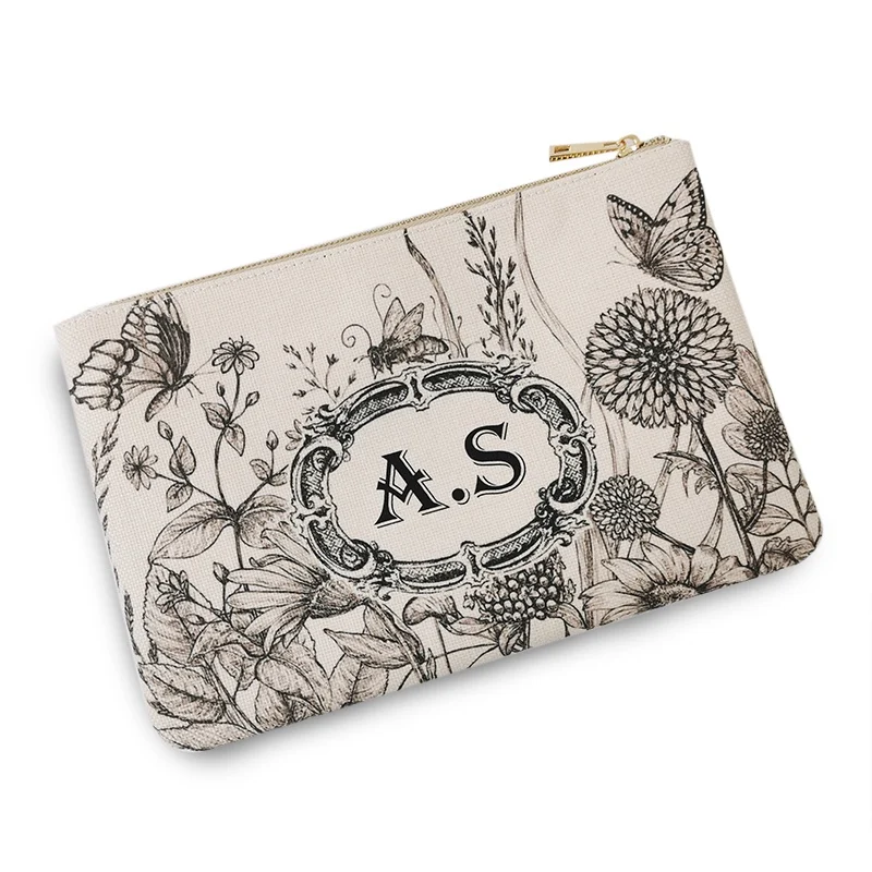 Fashion Flower Handbags Design Personality Letter Customizable Women's Clutch Portable wallet Linen purse Vacation Phone Bag