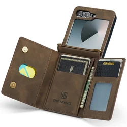 Premium PU Leather Shockproof Wallet Case with Card Holder & Kickstand - Galaxy Z Flip 8 (Coffee)