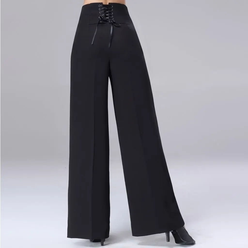 Women Trousers Latin Dance Pants Modern Dance Ballroom Dancing Wide-Leg Pants Ladies High Waist Casual Loose Chiffon Trousers