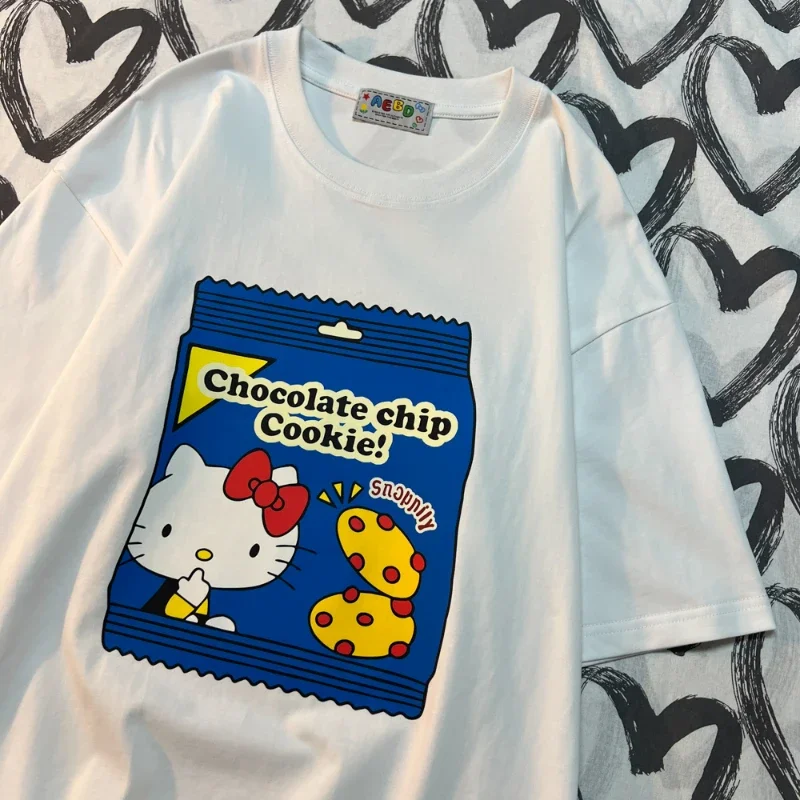 Hello Kitty Girls T-Shirt Clothes Sanrios Anime Kawaii Fashion Summer Loose Harajuku Korean Version Student Casual Short Sleeve 1