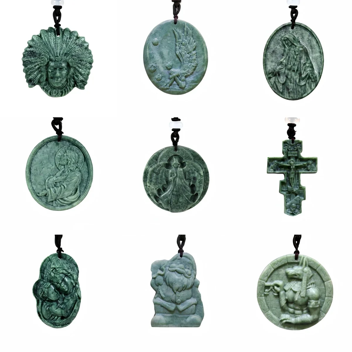 Dark Green Natural Jade Jesus Angel Cross Pendant Necklace Real Jewellery Fashion Gemstone Charm Amulet Gifts for Women Men