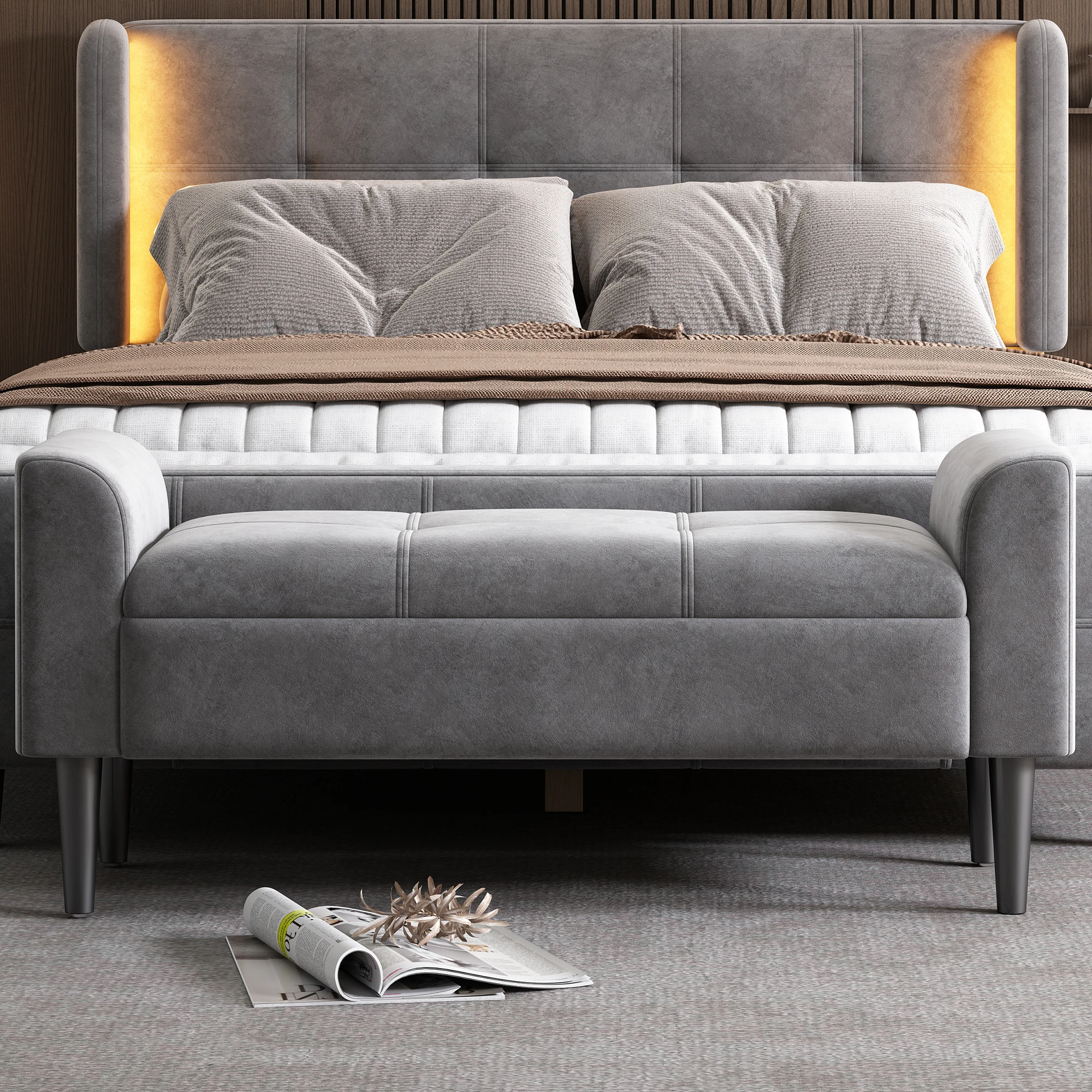 Bancos tapizados con reposabrazos, bancos de cama, taburetes de cama, bancos para dormitorio, bancos de piano